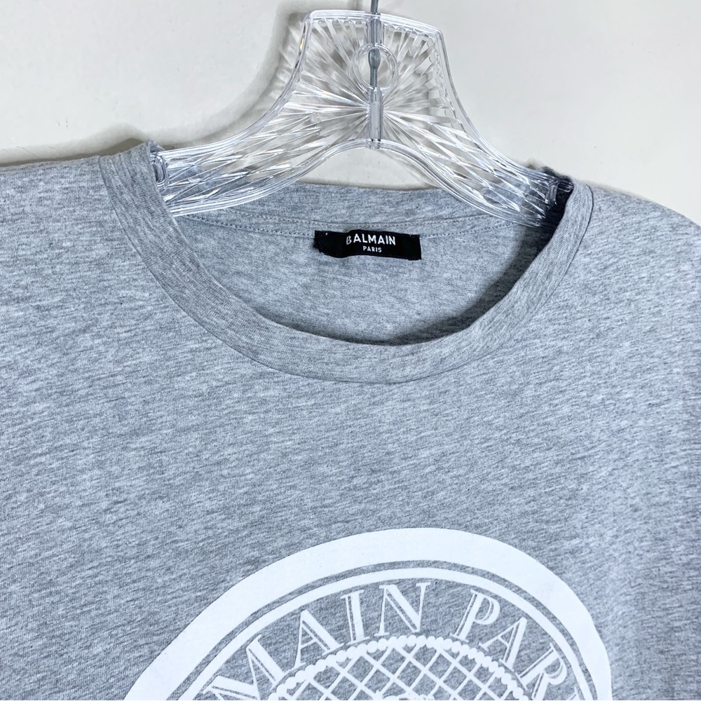 Balmain Flocked Coin Medallion Logo T-Shirt (Sz XL) Short Sleeve Tee Grey - Picture 5 of 16